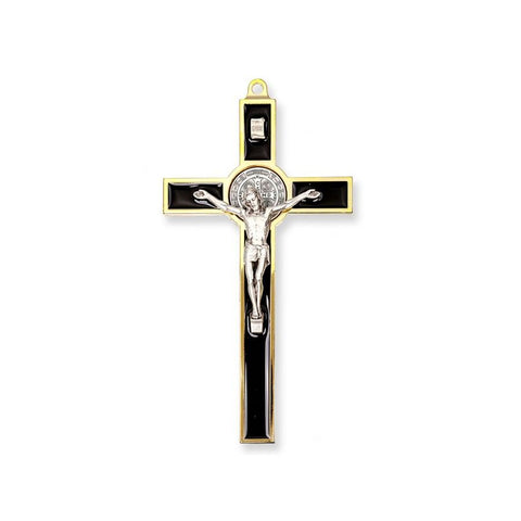 2166G 7" St. Benedict Black Crucifix with Gold Trim