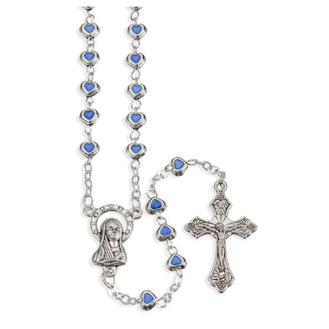 4mm Blue Colored Heart Shape Rosary in Heart Shaped Box