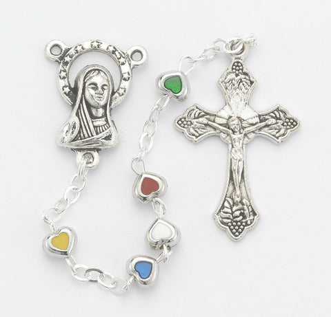 4mm Multi Colored Heart Shape Rosary in Heart Shaped Box