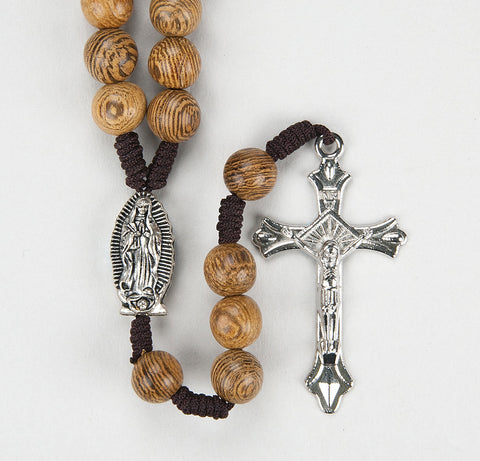 8MM OUR LADY GUADALUPE BROWN WOOD ROSARY