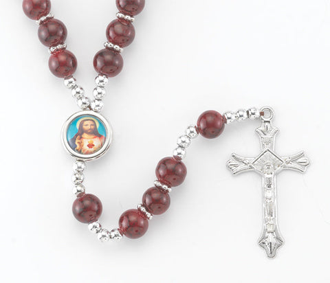 1174MR 9MM MAROON ROUND MARBLE FINISHED BEAD ROSARY