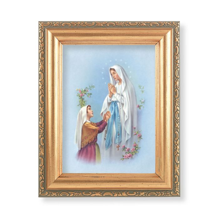 4-1/2" x 6-1/2" Gold Antique Frame with a Our Lady of Lourdes Print ...