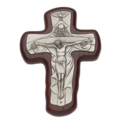 5-3/4 Inch Cherry Wood and Resin Holy Trinity Wall Crucifix