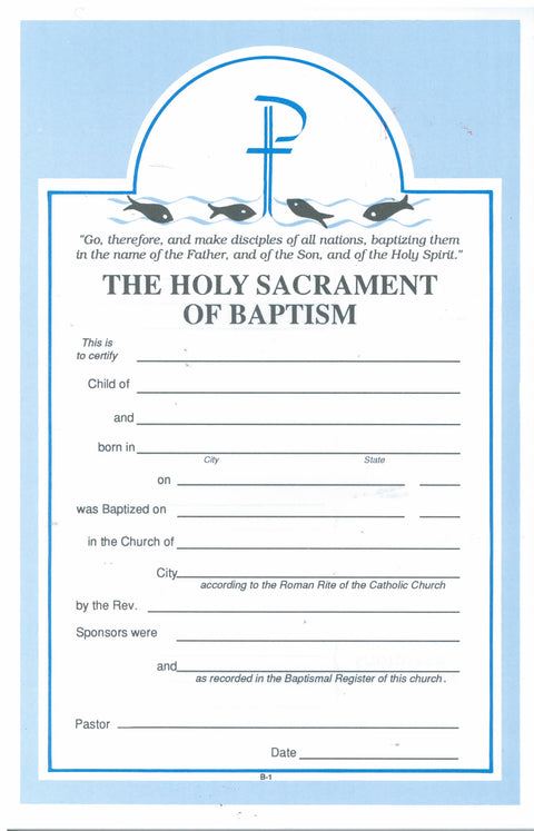 B1 Holy Sacrament Of Baptism Certificate 50 per pad