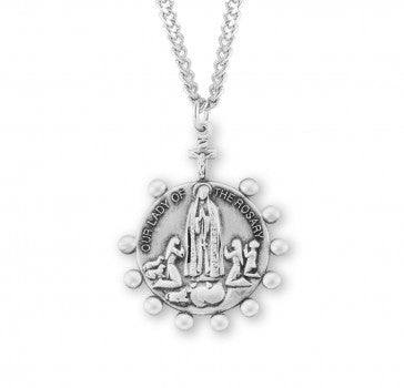 Our Lady of the Rosary Round Sterling Silver Medal