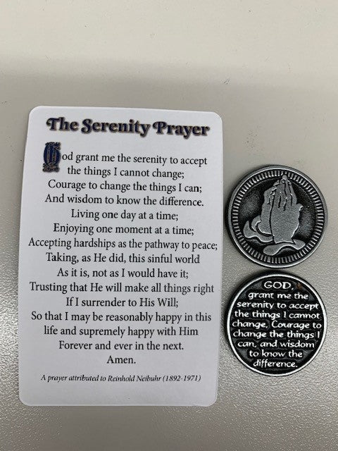 SERENITY PRAYER POCKET TOKEN AND PRAYER CARD INCLUDED