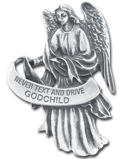 NEVER TEXT AND DRIVE GODCHILD GUARDIAN ANGEL VISOR CLIP