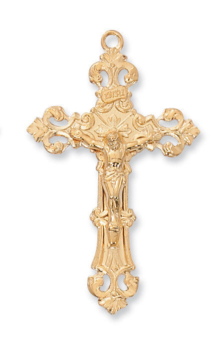 18KT GOLD OVER STERLING SILVER CRUCIFIX 24" GOLD PLATED CHAIN