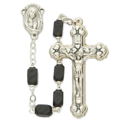 4 x 6mm Black Square Cut Wood Beads and Madonna Center Rosary
