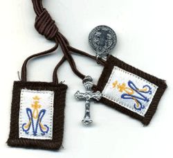 Childrens Mt. Carmel scapular with brown cord