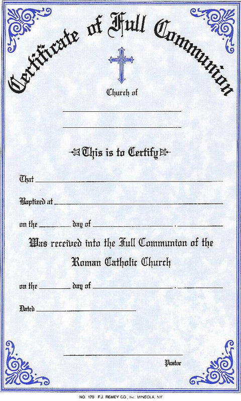 170 CERTIFICATE OF FULL COMMUNION