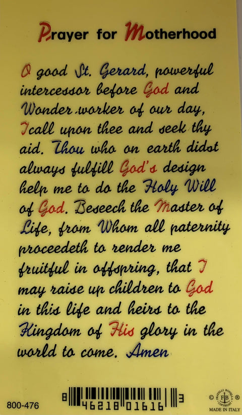 800-076 ST. GERARD PRAYER FOR MOTHERHOOD