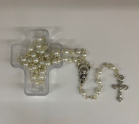 901PRLCB PEARL ROSARY IN CROSS BOX