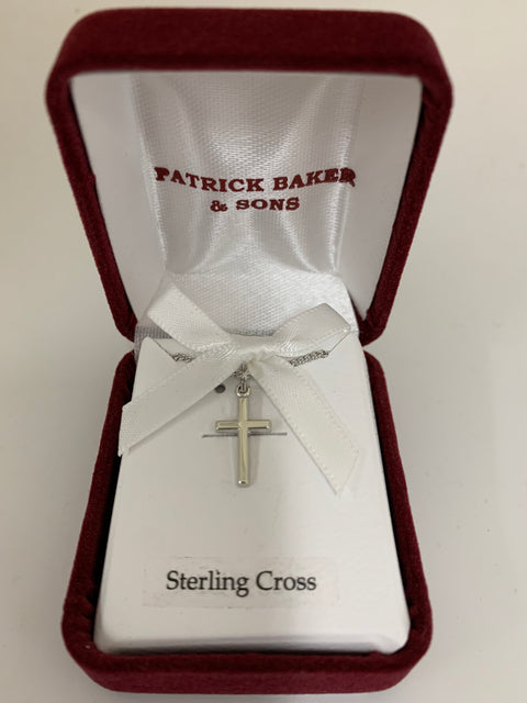 L6099B STERLING CROSS 13" RHODIUM CHAIN/CHILDS CROSS