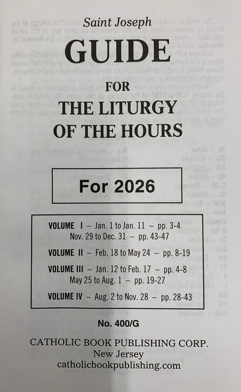 400/G  2026 Liturgy Of The Hours Guide