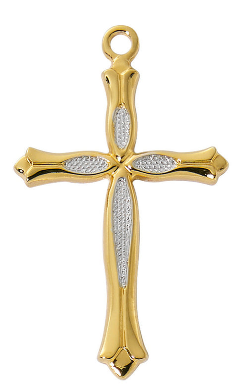 J9290 GOLD OVER STERLING SILVER TWO-TONE CROSS 18" GOLD OVER BRASS CHAIN.