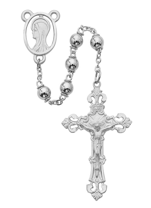 R952RF  NEW  RHODIUM SILVER BEADS ROSARY