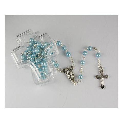 901BLCB BLUE PEARL ROSARY IN CROSS BOX