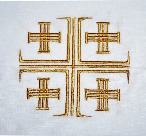 3021 MASS LINEN SET JERUSALEM CROSS W/ LACE EDGING
