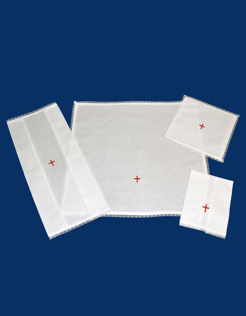 3019 MASS LINEN SET WITH LACE EDGING & 1" RED CROSS