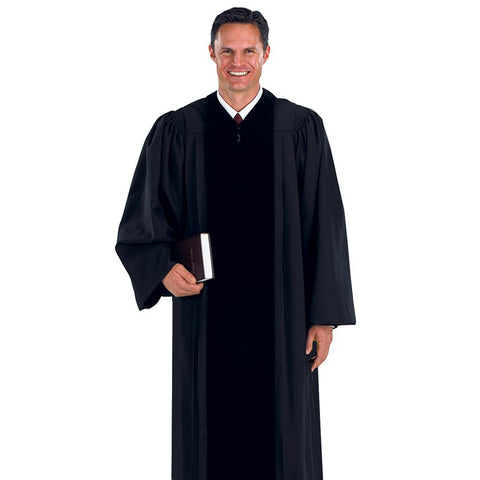 KC152  Cambridge™ Black Pulpit Robe with Polyester Velvet Panels