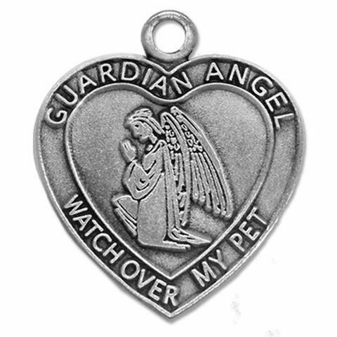 1-1/2 Inch Pewter Heart and Guardian Angel Pet Medal