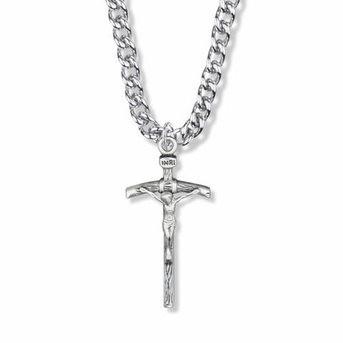 1-1/2 Inch Sterling Silver Antique Papal Crucifix Necklace