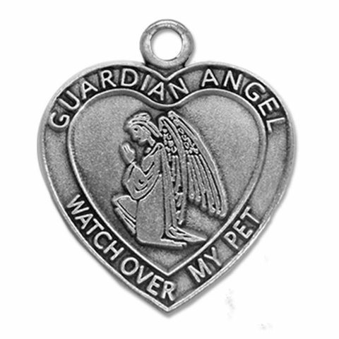 1-1/8 Inch Pewter Heart and Guardian Angel Pet Medal