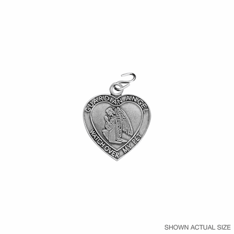 1-1/8 Inch Pewter Heart and Guardian Angel Pet Medal