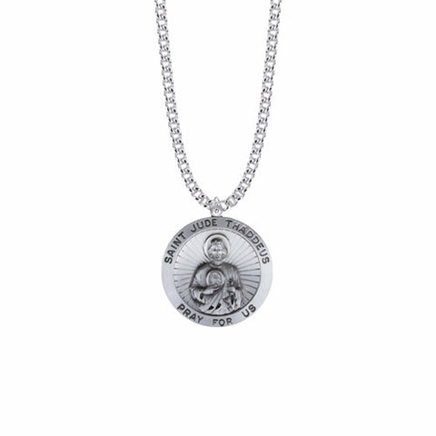 1-1/8 Inch Sterling Silver Round St. Jude Medal