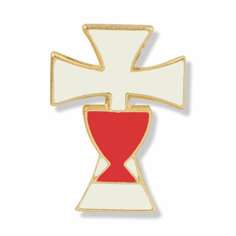 Gold and Enameled Cross and Chalice Lapel Pin