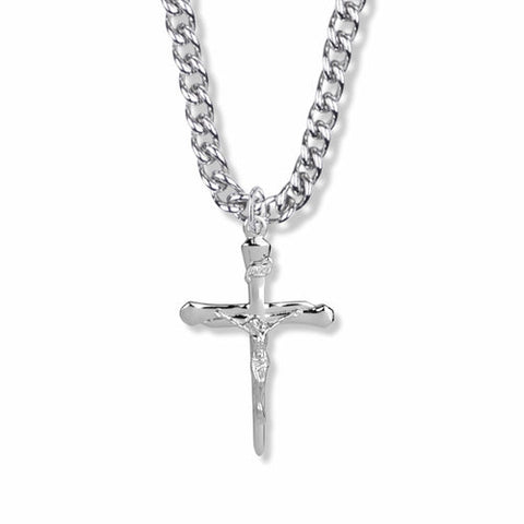 1-3/8 Inch Sterling Silver Nail Crucifix Necklace