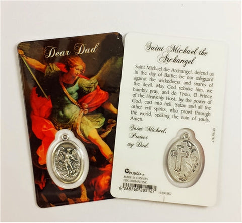 Saint Michael Dear Dad Laminated Holy Prayer Card with Medal