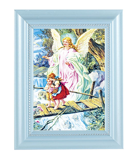 GUARDIAN ANGEL IN A PEARLIZED BLUE FRAME