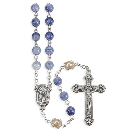 118BL  BLUE SWIRL GLASS BEAD ROSARY
