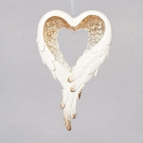 6.5"H FEATHER HEART ORNAMENT PORCELAIN; HOLIDAY TRADITION