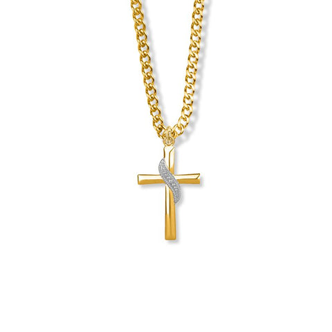 15/16 Inch Two-Tone 14K Gold Filled Sash Cross Necklace