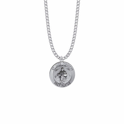 SM9568SH  Sterling Silver  Round St. Jude Medal, Patron Saint of Hopeless Causes and Desperation