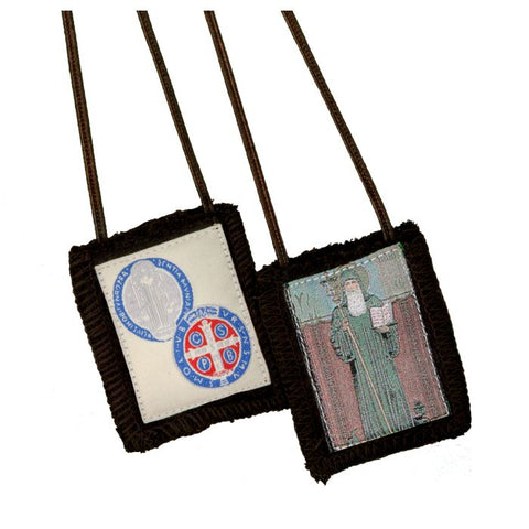 1512-645X- Brown Woven Medallion Saint Benedict Scapular