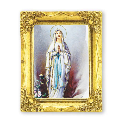 3 x 2 Our Lady of Lourdes Antique Gold Frame with Gold Stamped Italian Art