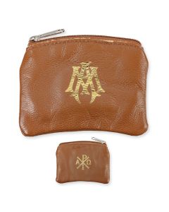Brown Sheepskin Leather Rosary Case with Velveteen Lining