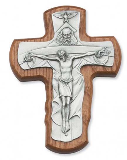 80-122  Trinity Wall Crucifix in Walnut Stain - 5-1/2 inches long