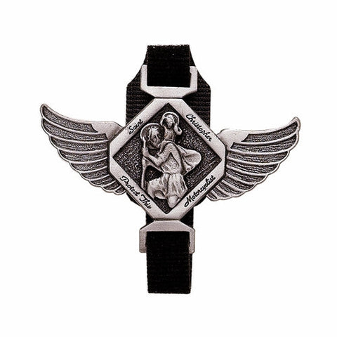 2-1/8 x 3 Inch Pewter Angel Winged St. Christopher, Patron Saint of Travelers Biker Strap