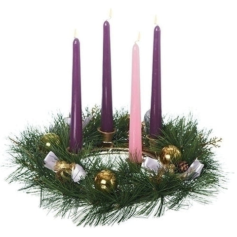 12"D ADVENT WREATH PURPLE AND GOLD PINECONES; CANDLES NOT INCLUDED
