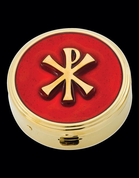 Communion Pyx | Red Enamel Gold Chi Rho 6 Host Capacity