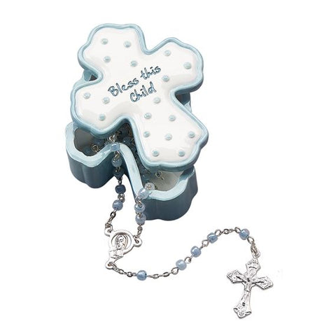BLESS THIS CHILD BLUE ROSARY AND BOX