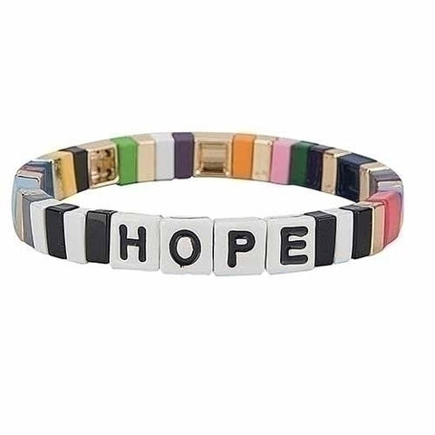 7"L TILE BRACELET/ STRETCH/STRENGTH/LOVE  FAITH AND HOPE