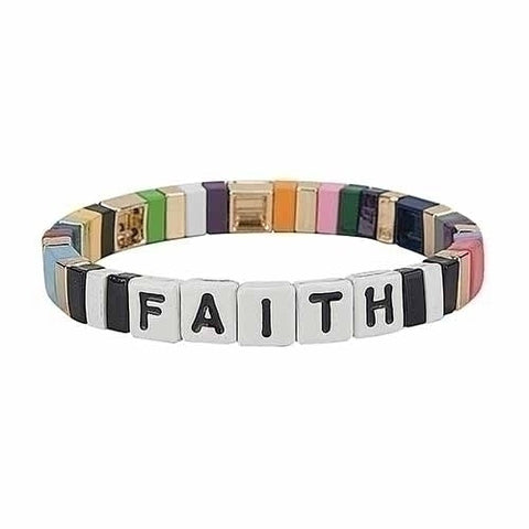 7"L TILE BRACELET/ STRETCH/STRENGTH/LOVE  FAITH AND HOPE