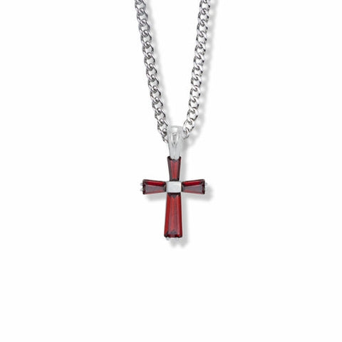 SX9407SH   3/4 Inch Sterling Silver and Glass Crystal July Birthstone Baguette Cross Necklace