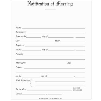 Marriage Notification - Simple Form -  - Patrick Baker & Sons